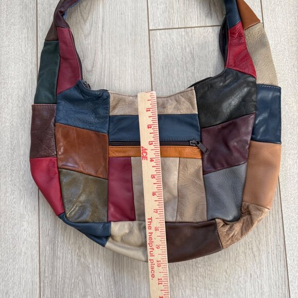 Women's Hobo Bag Purse Genuine Leather Multicolor Patchwork Vintage 90s Mexico - Picture 8 of 9